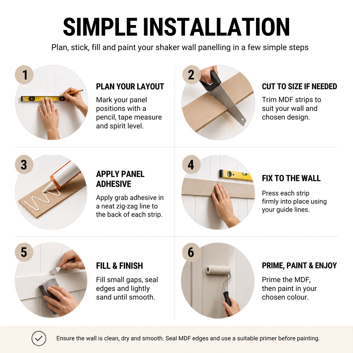 Shaker MDF Wall Panelling Kit – Pack of 10 x 100cm Panels