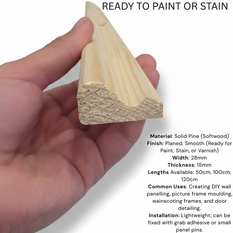 Solid Pine Panel Moulding (W) 28mm x (T) 15mm
