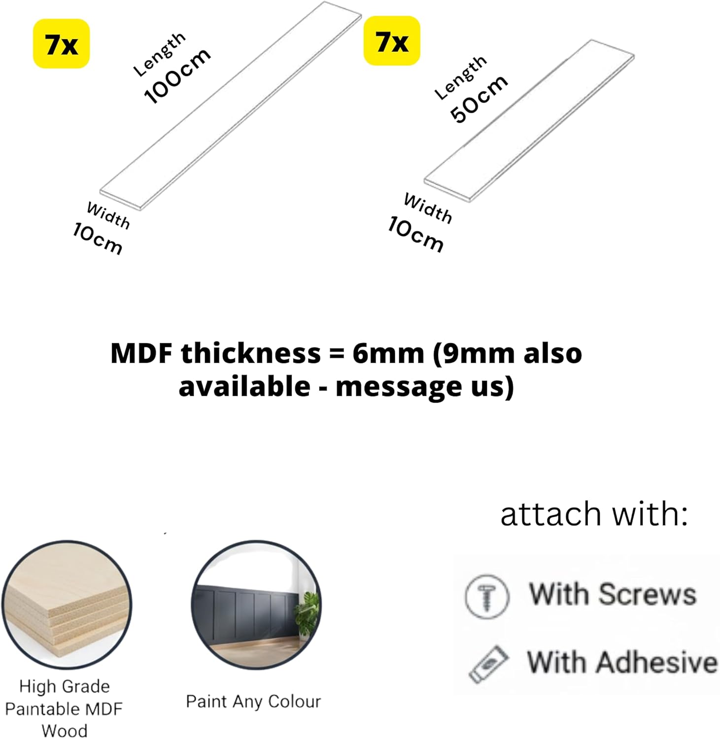 ShakerMDF Wall Panelling Kit – 7x100cm & 7x50cm Pre-Cut MDF Slats with Adhesive/Screws, DIY Paintable Smooth Shaker Wall Panels for Bedrooms, Feature Walls, Sleeping Room & Interiors - Pack of 14
