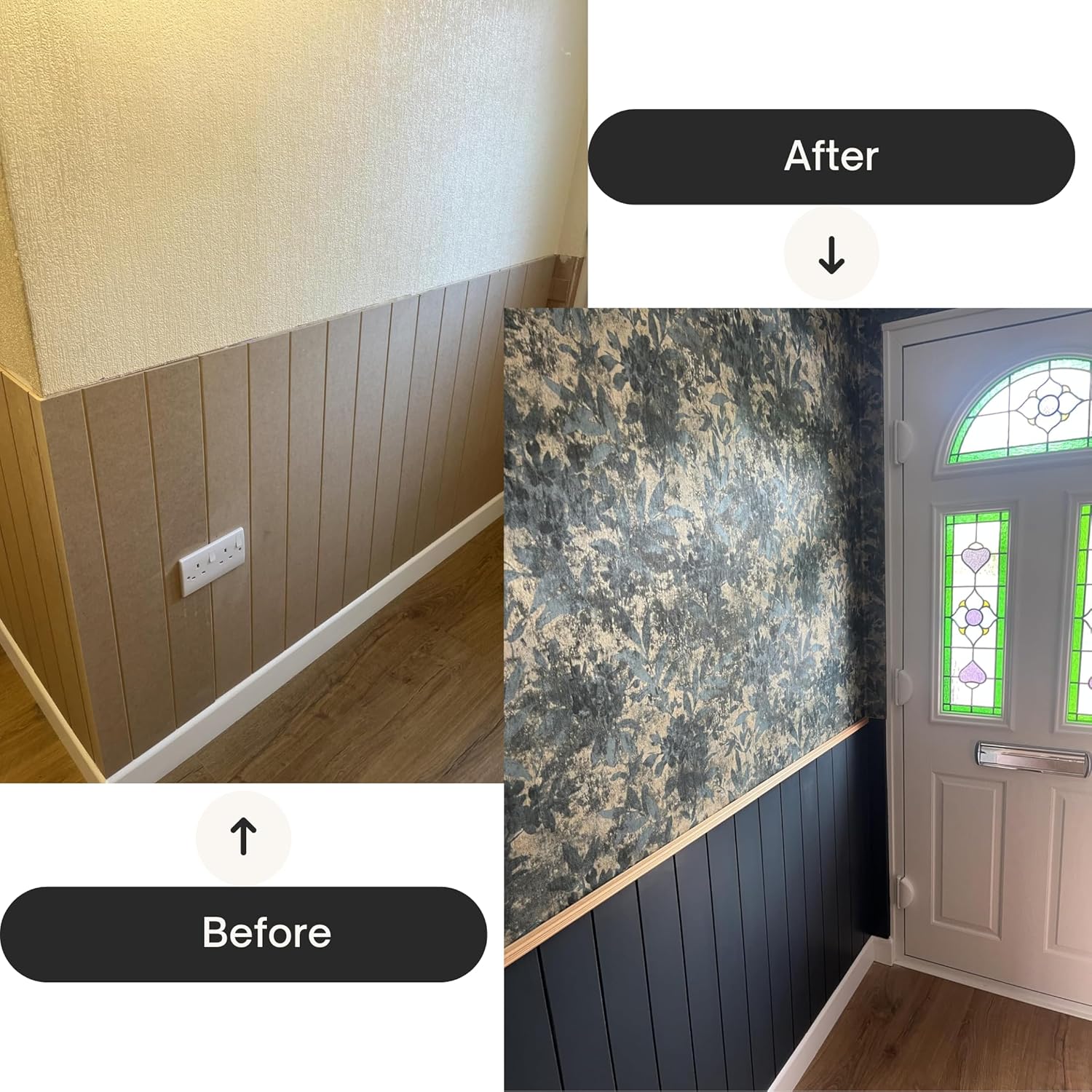 Tongue & Groove MDF Wall Panels with Adhesive – V-Groove Paintable 3D Panelling – 600mm Wide – Moisture-Resistant Decorative Panels for Hallways, Bathrooms & Interiors (KIt 1)