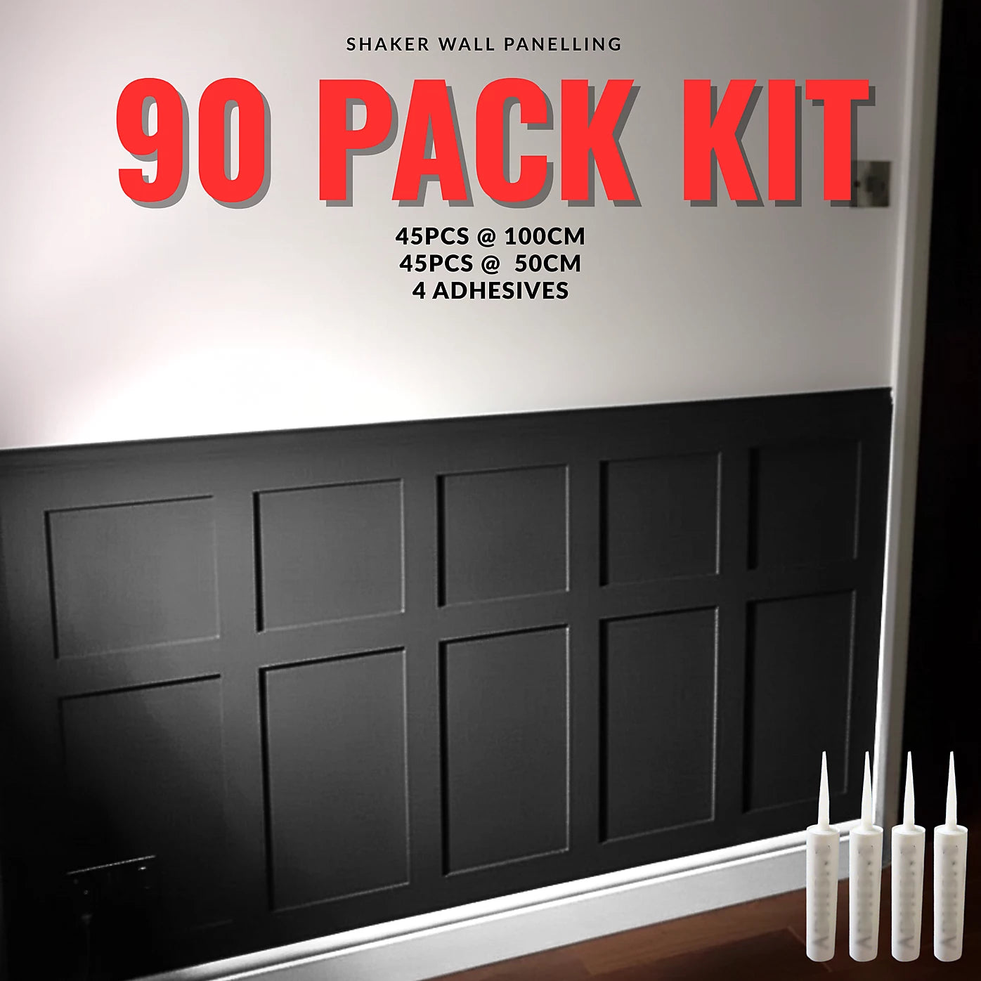 BULK 90 Pack Shaker MDF Wall Panel Kit - 4 Free adhesives